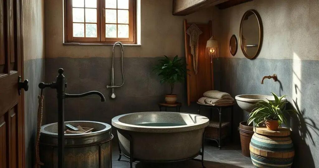 Decoração de banheiro rústico: materiais naturais e texturas