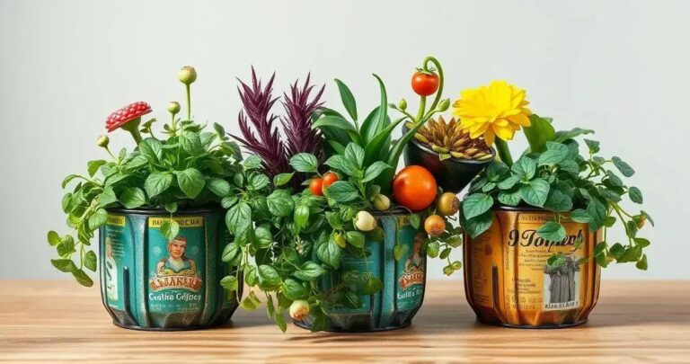 Horta em latas recicladas: charme vintage