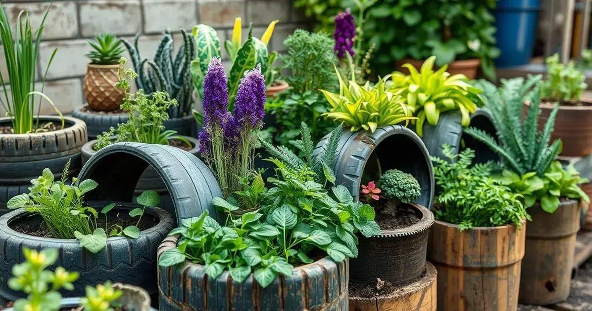 Horta em pneus reciclados: passo a passo criativo