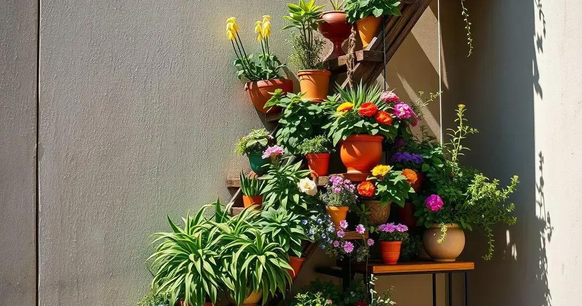 Horta vertical com escada antiga: reutilização criativa