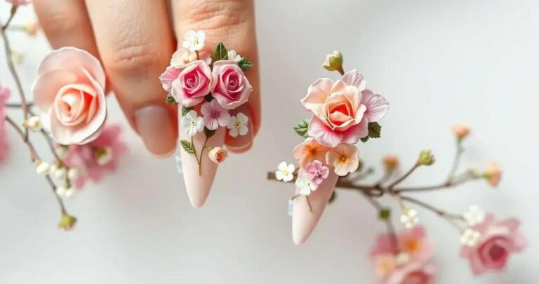Unhas decoradas com flores