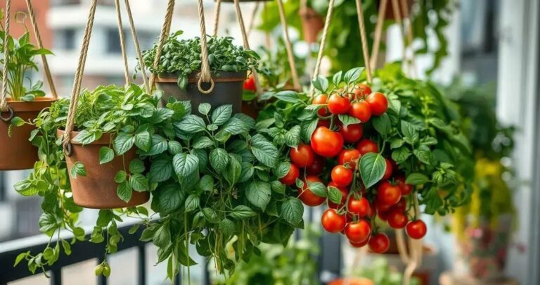 Horta em vasos suspensos: beleza e economia de espaço