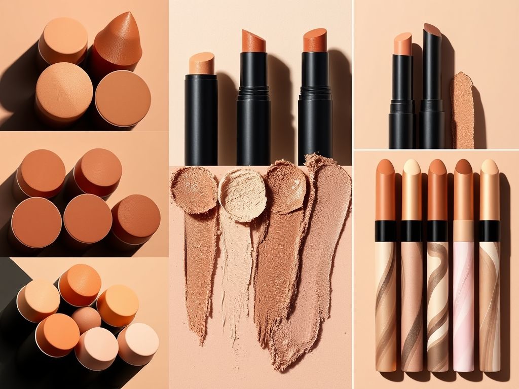 Exemplos de diferentes tipos de contorno em bastão: matte, com brilho e duo/trio.