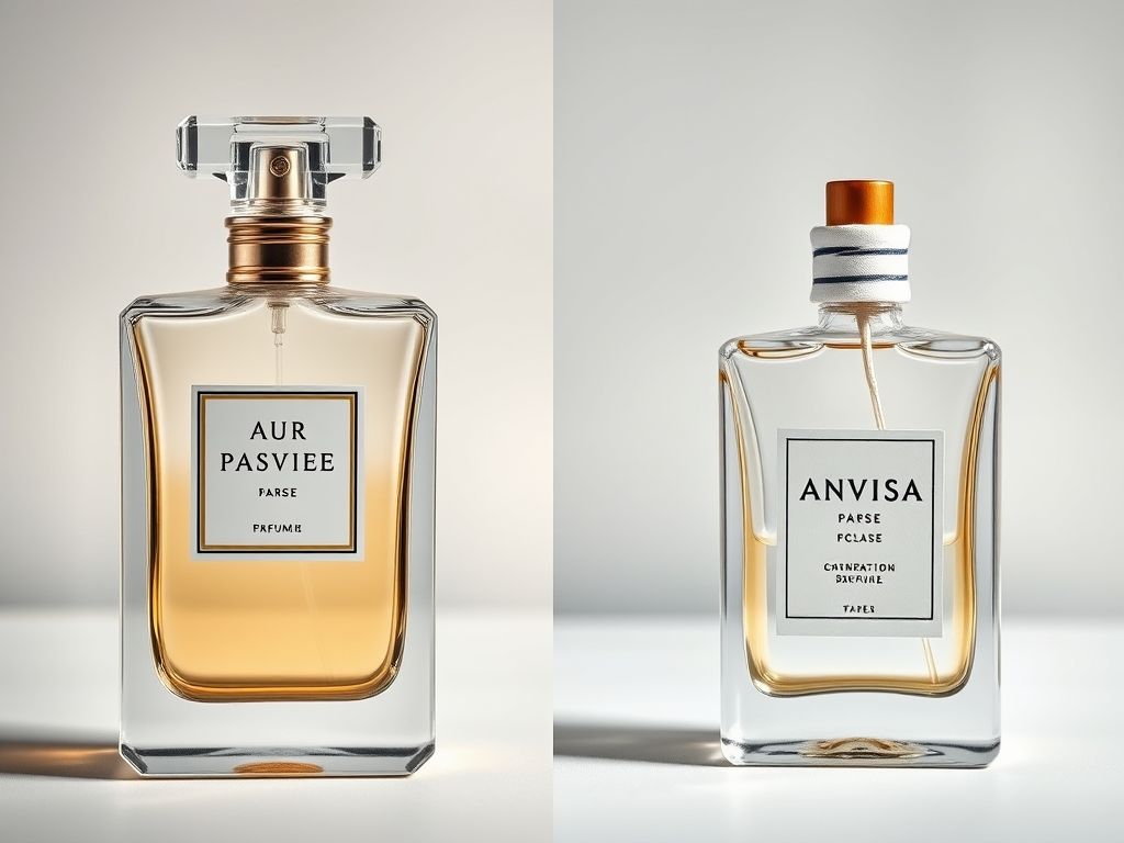 Comparação entre um perfume original e uma falsificação.