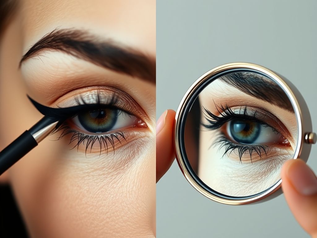 Comparação da aplicação de delineador com e sem espelho de aumento.