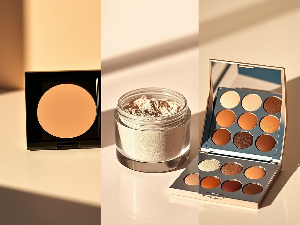 Comparação entre contorno em pó compacto, solto e em paleta.