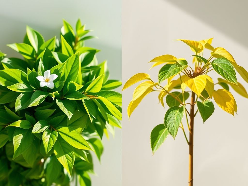 Imagem dividida mostrando um Copo de Leite saudável e outro com sinais de pragas e doenças.