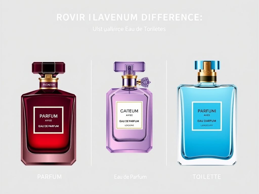 Infográfico comparando Parfum, Eau de Parfum e Eau de Toilette.