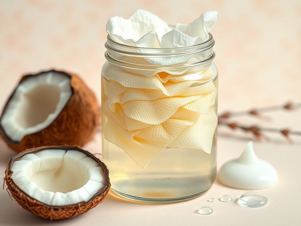 Imagem de uma receita caseira de lenços demaquilantes com ingredientes naturais.