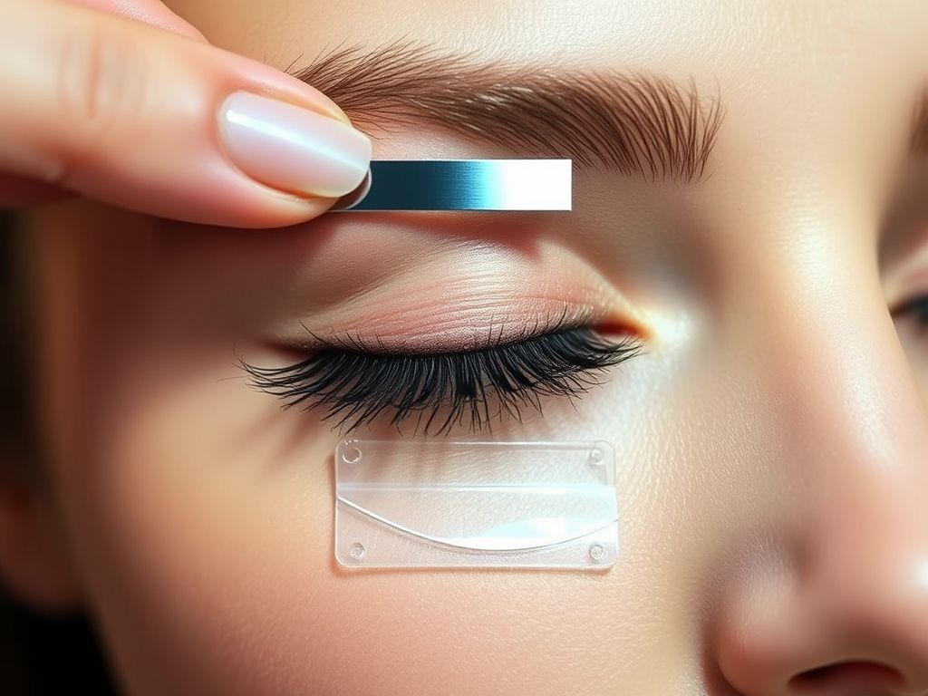 Imagem ilustrando a aplicação de cílios postiços magnéticos, mostrando a facilidade de fixação com os ímãs.