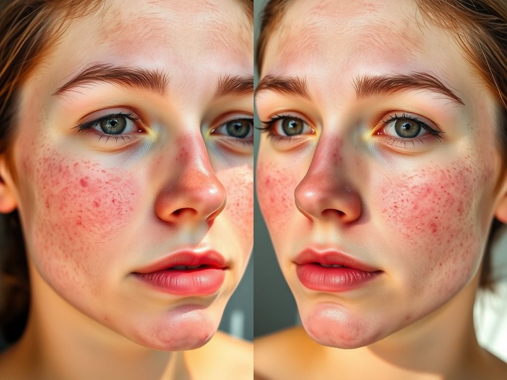 Imagem comparativa de antes e depois do uso de máscara facial caseira para acne.