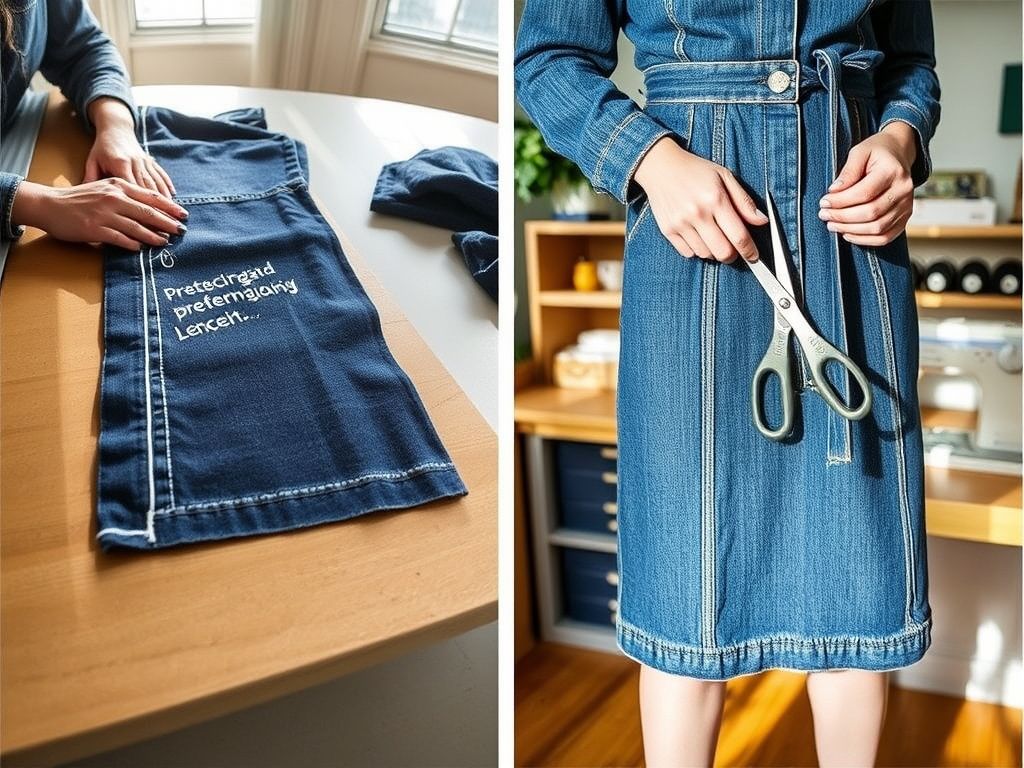 Imagens passo a passo mostrando como customizar a barra de um macacão jeans.