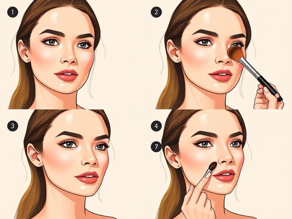 Guia passo a passo ilustrado de como fazer contorno em pó.