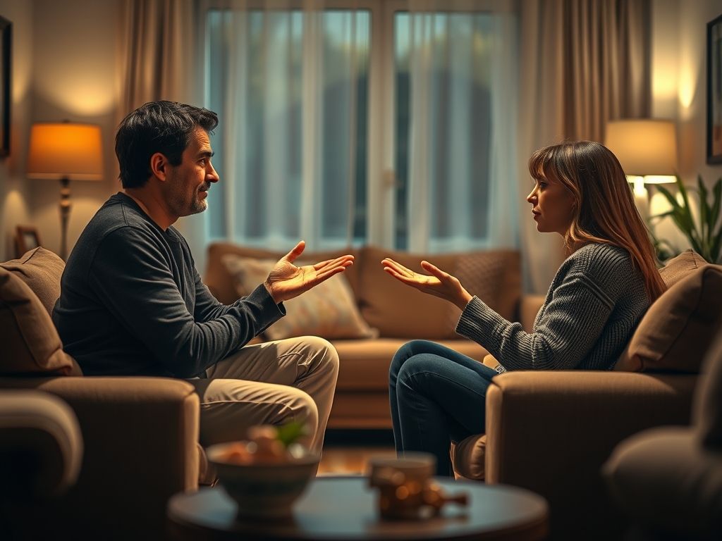 Duas pessoas conversando de forma calma e respeitosa.