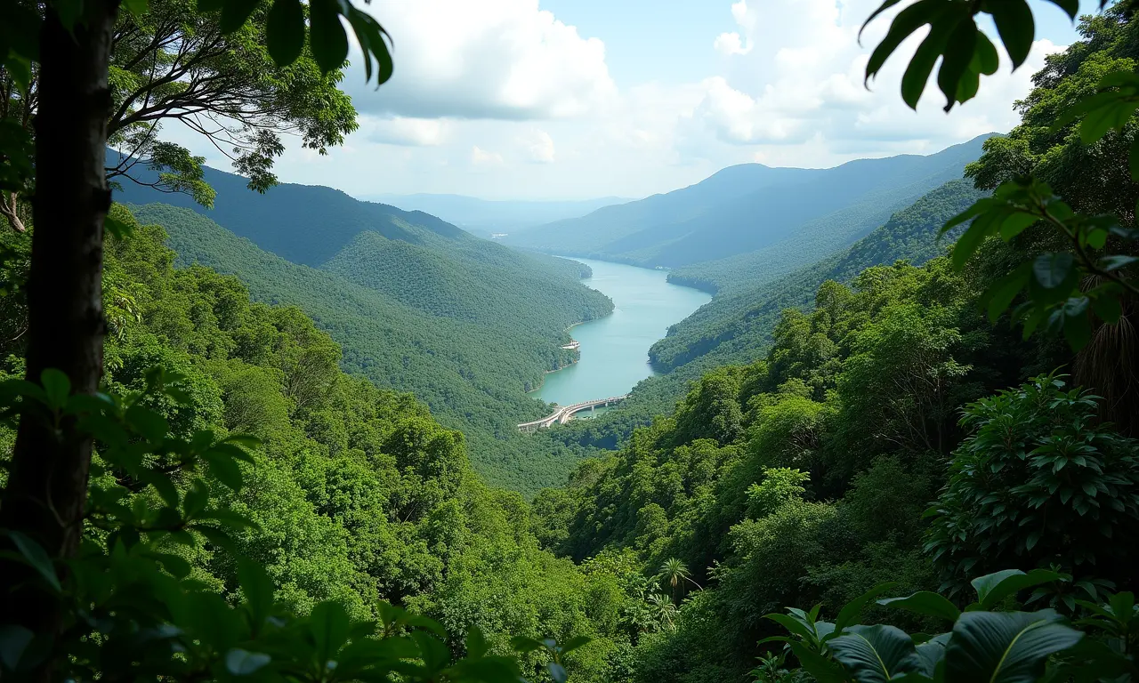A exuberante natureza de Gamboa, com o Canal do Panamá ao fundo.