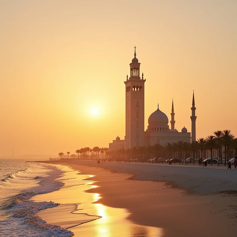 A grandiosa Mesquita Hassan II em Casablanca ao nascer do sol