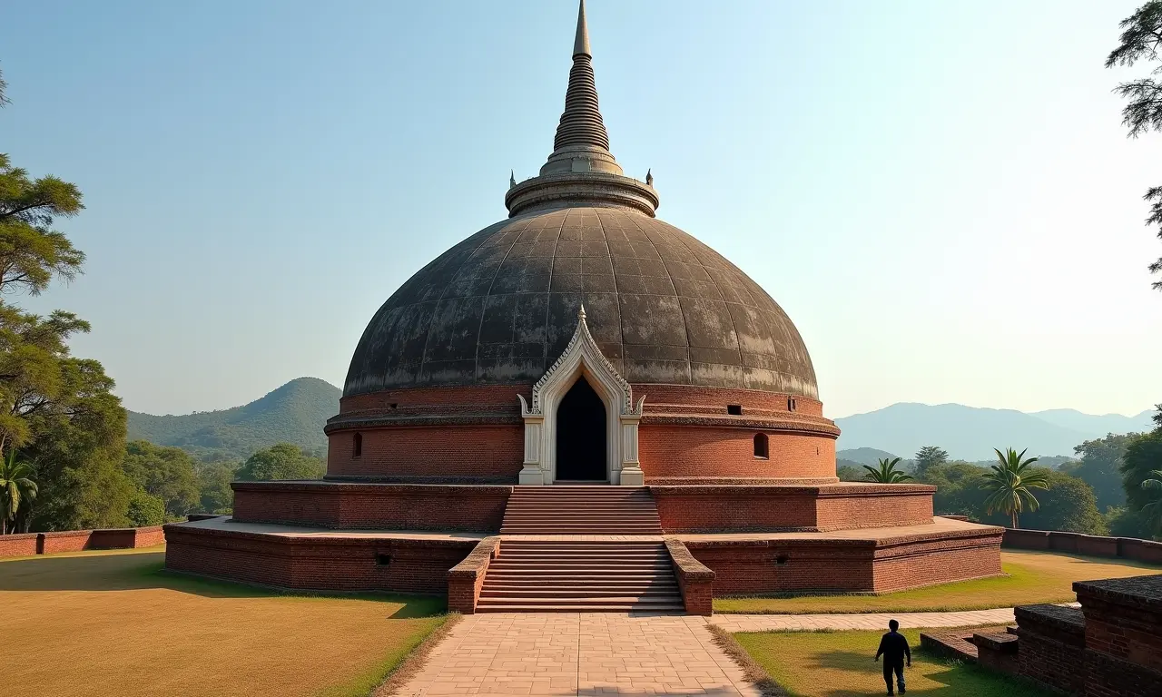 A peculiar Stupa Melancia no templo Wat Visoun, Laos.