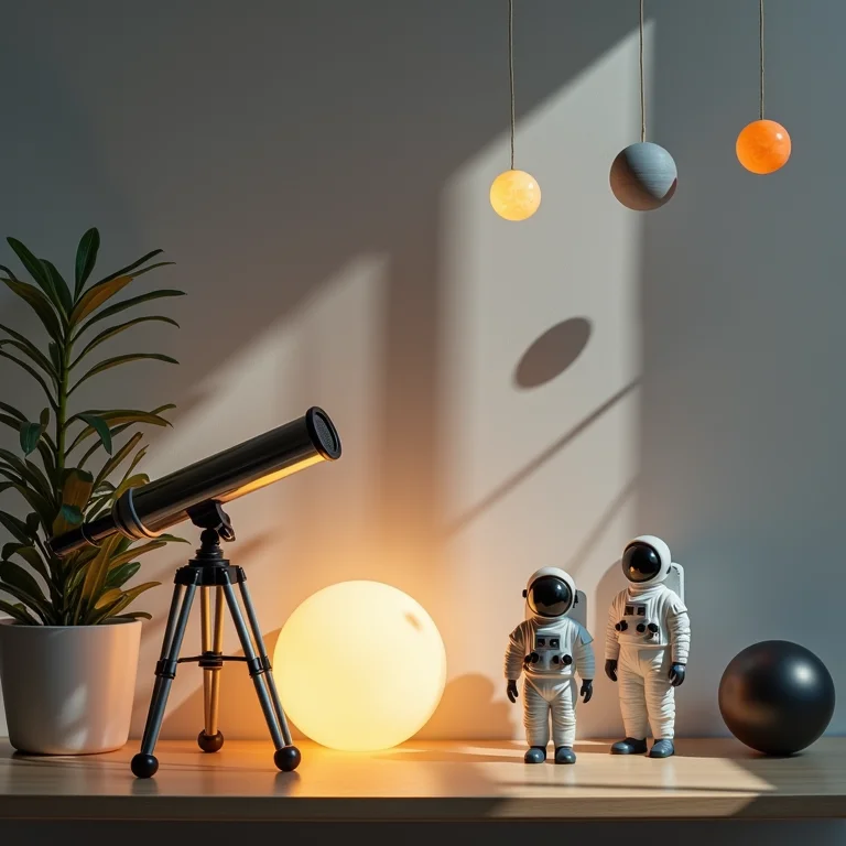 Acessórios de decoração com tema espacial.