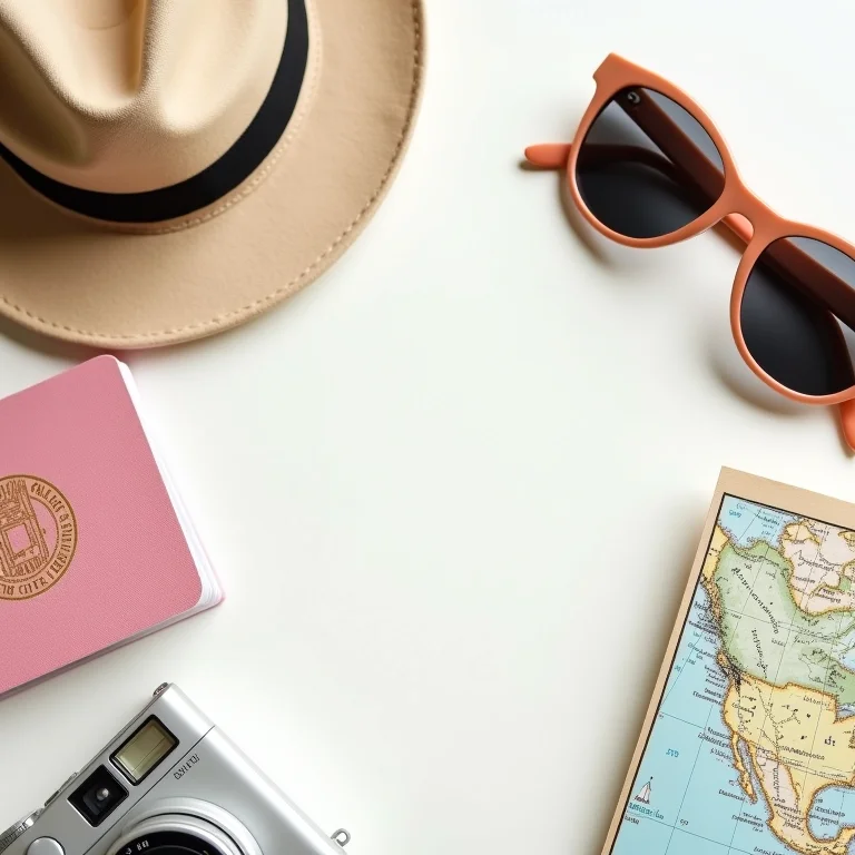 Acessórios de viagem em flat lay