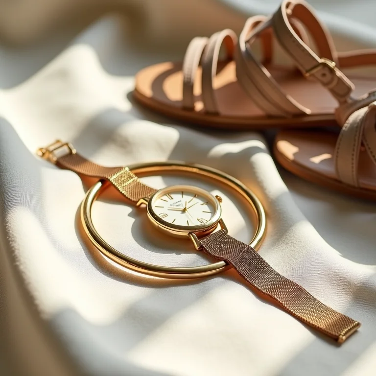 Acessórios para casamento na praia: relógio, pulseira e sandálias