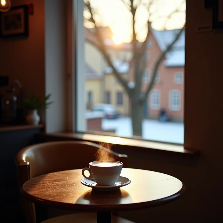 Ambiente aconchegante de café em Tallinn durante o inverno.