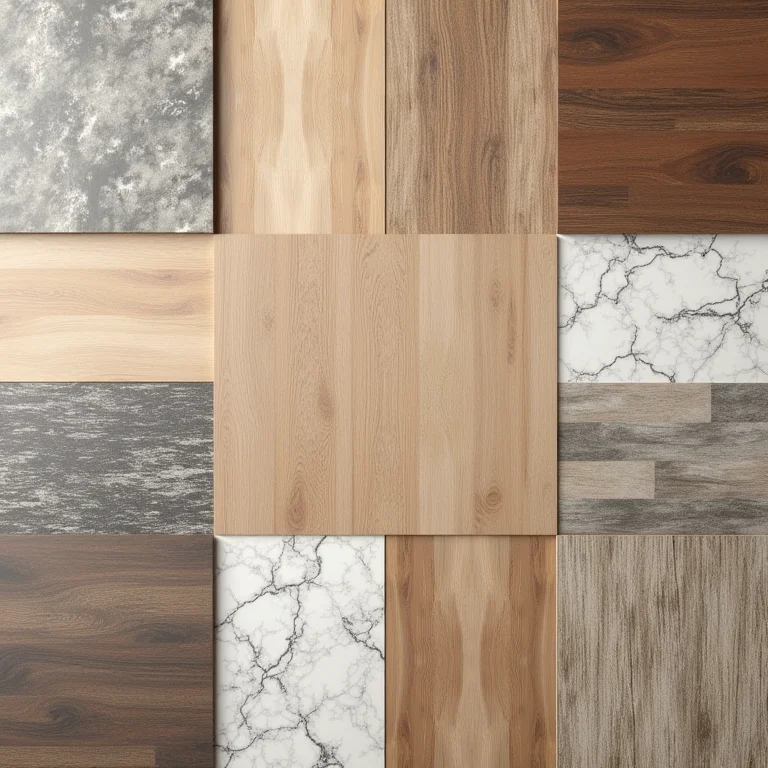 Amostras de diferentes tipos de piso vinílico