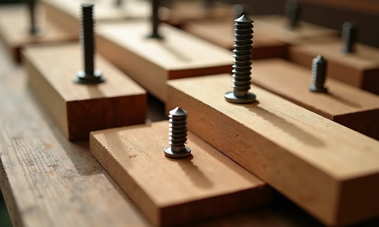 Amostras de madeira e agarras para parede de escalada infantil.