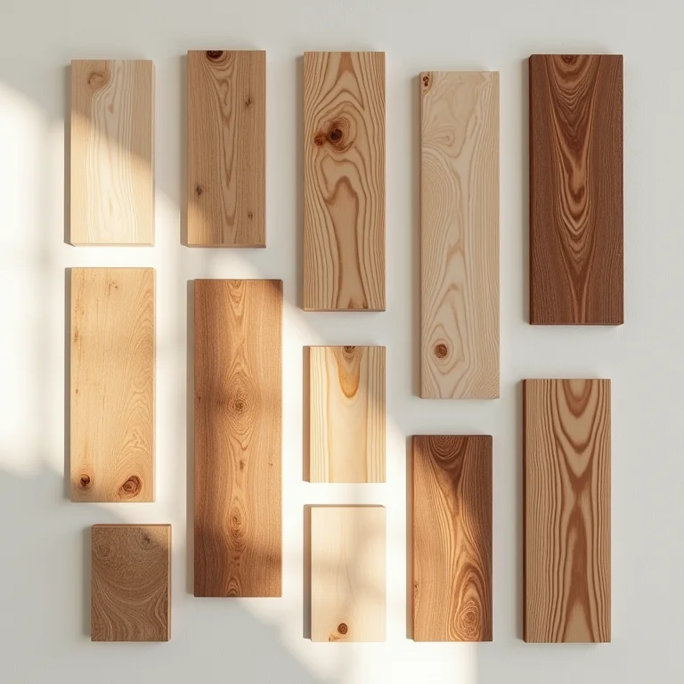 Amostras de madeira para uso em banheiro