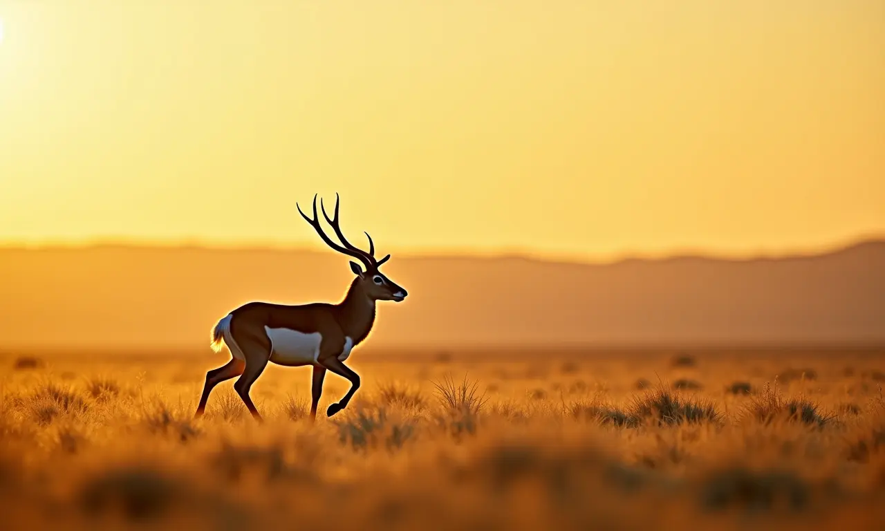 Antílope Saiga correndo na estepe.