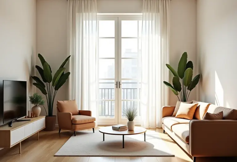 Apartamento pequeno decorado com luz natural e decoração minimalista