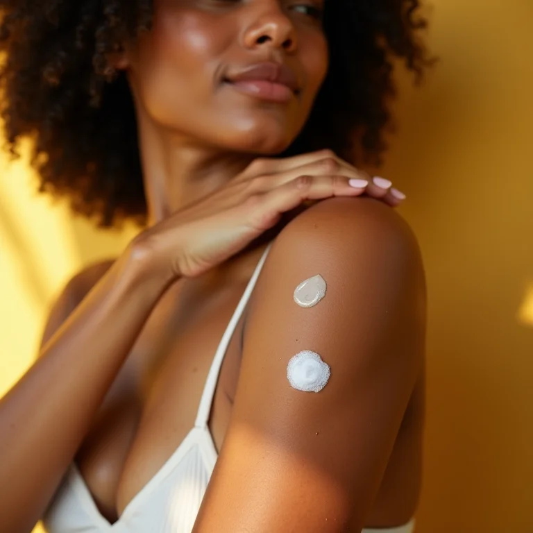 Aplicação de protetor solar no braço de uma mulher