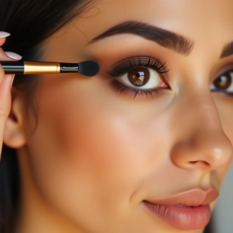 Aplicação de sombra marrom escura no canto externo da pálpebra para criar profundidade