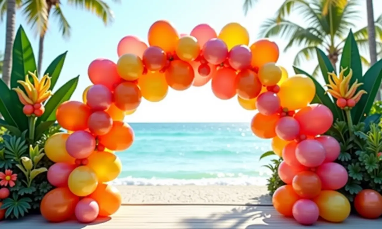 Arco de balões adaptado para tema tropical.