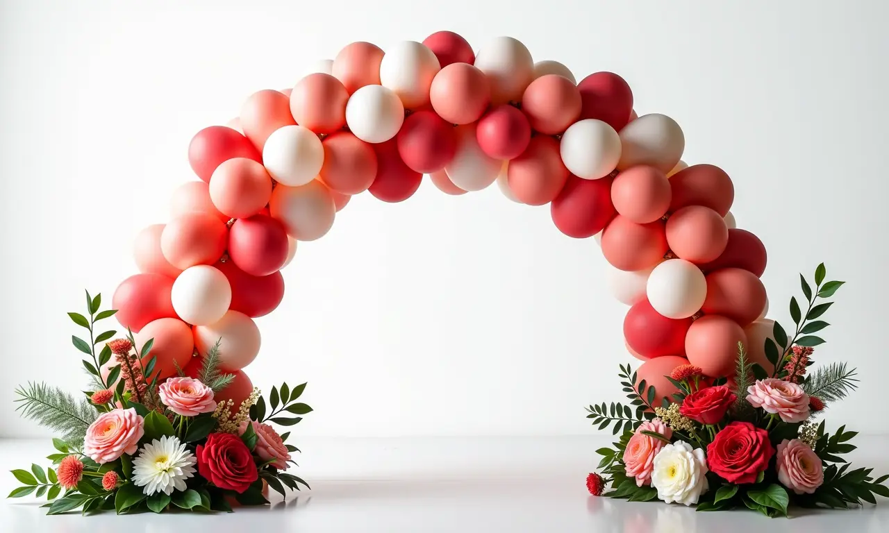 Arco de balões com elementos decorativos extras.