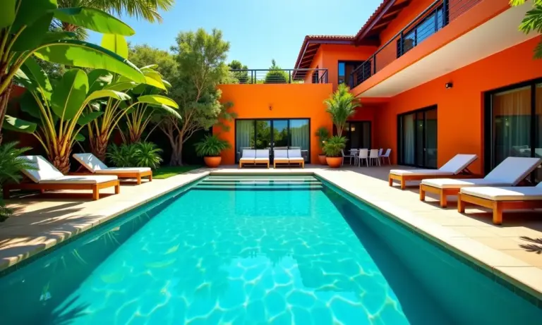 Área de lazer com piscina luxuosa e convidativa no Brasil.