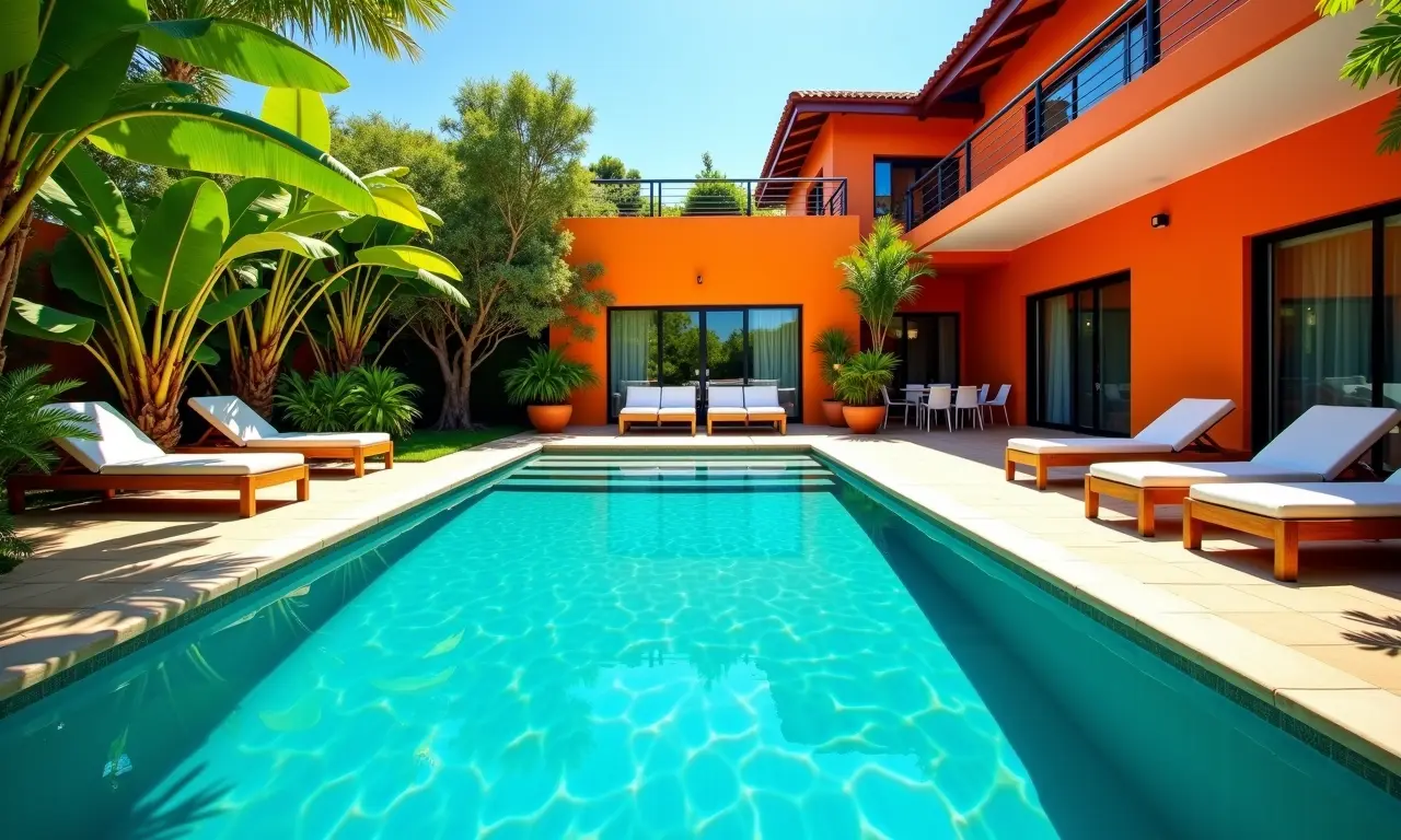 Área de lazer com piscina luxuosa e convidativa no Brasil.