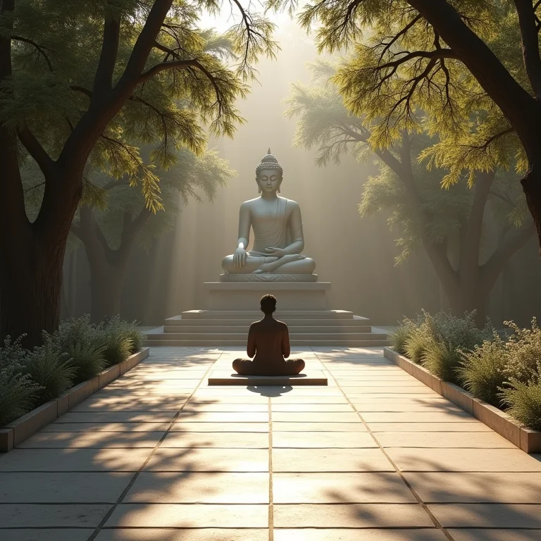 Área de meditação ao ar livre no Templo Zu Lai