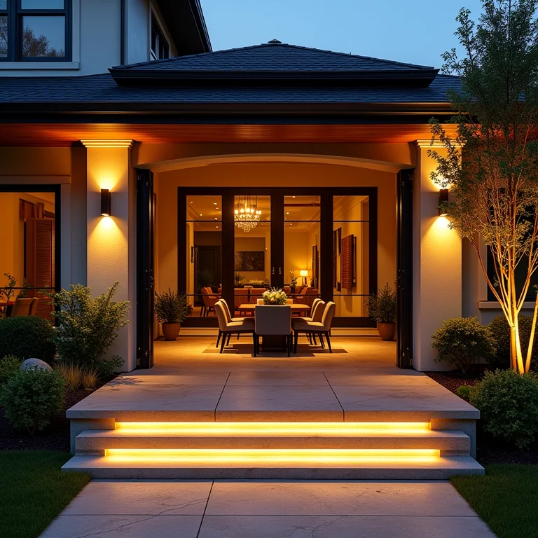 Área externa iluminada com fitas de LED