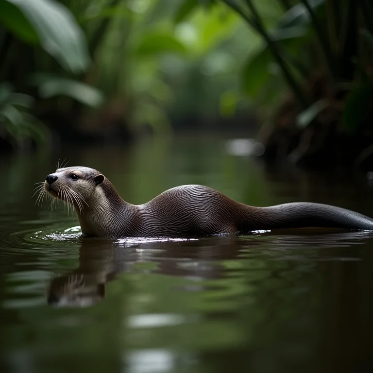 Ariranha nadando no rio Amazonas