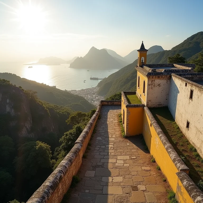 Arquitetura dos fortes e construções históricas vista do Pão de Açúcar