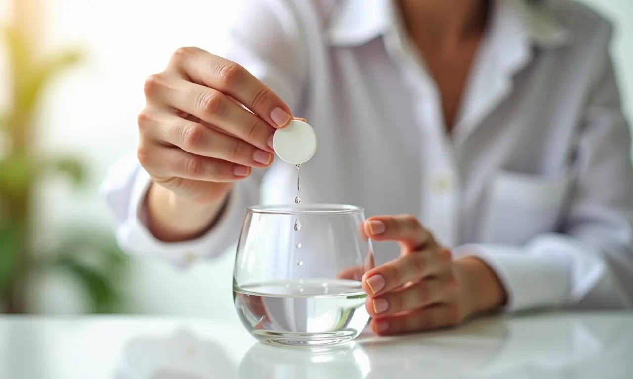Aspirina dissolvendo em água para remover mancha de camisa.