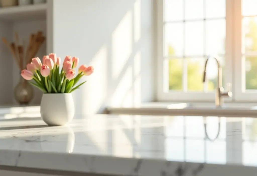 Cozinha com bancada de porcelanato: o guia COMPLETO para não errar Bancada de porcelanato moderna e elegante.