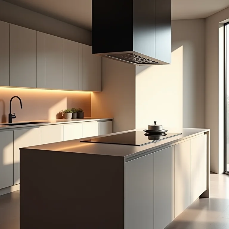 Bancada ilha com cooktop integrado em cozinha funcional