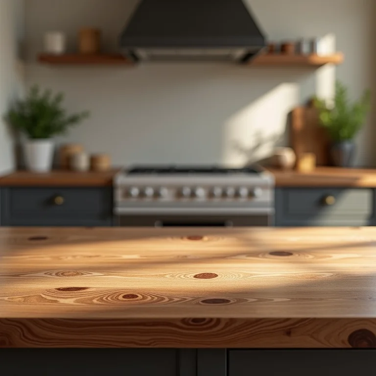 Bancada rústica de madeira em cozinha com design natural