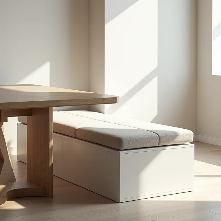 Banco multifuncional com espaço de armazenamento em sala de jantar