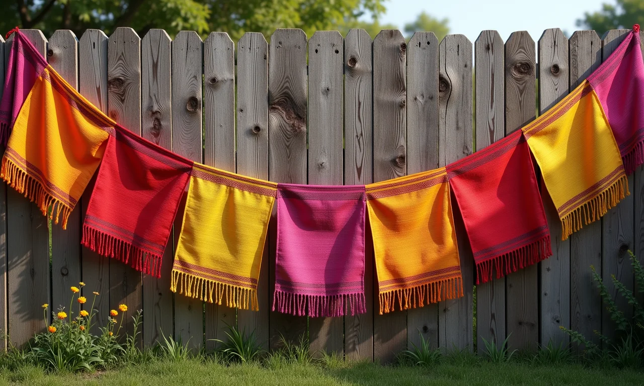 Bandeirinhas de chita coloridas decorando uma festa junina.