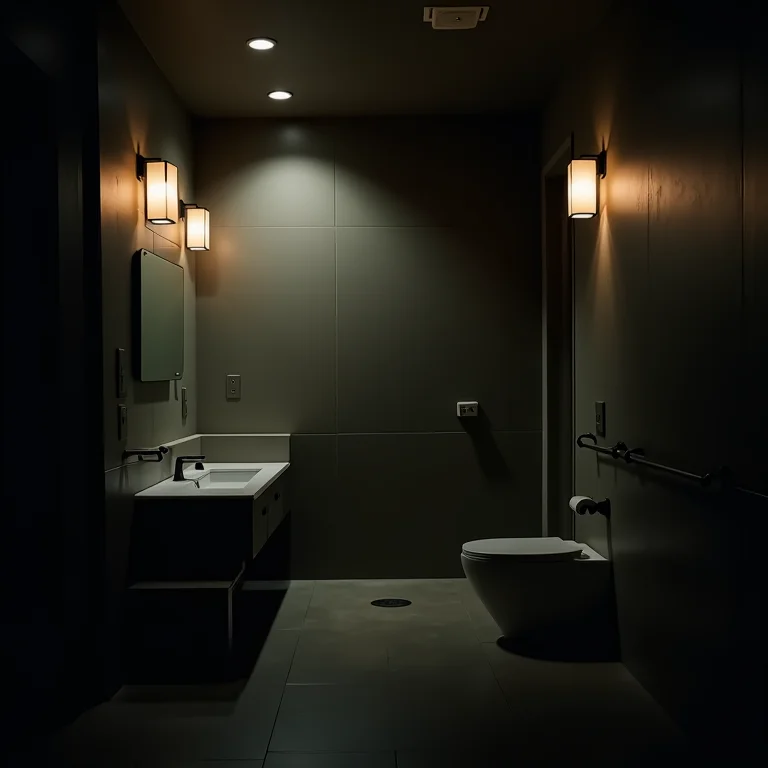 Banheiro com iluminação inadequada e escura