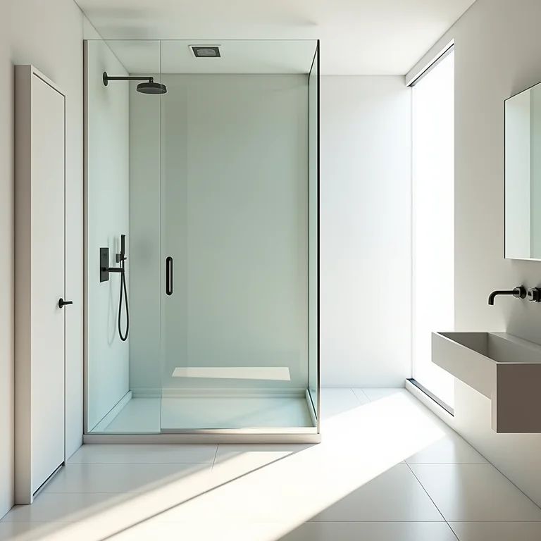 Banheiro integrado com box de vidro, amplo e sofisticado.