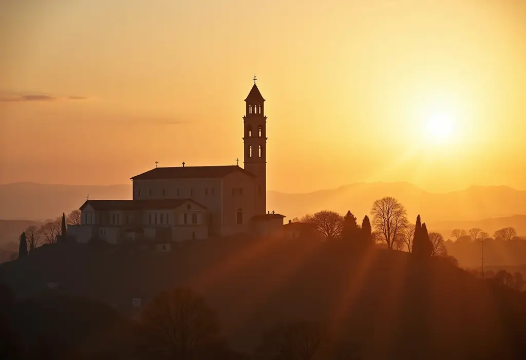 Basílica de São Francisco de Assis ao pôr do sol, Itália
