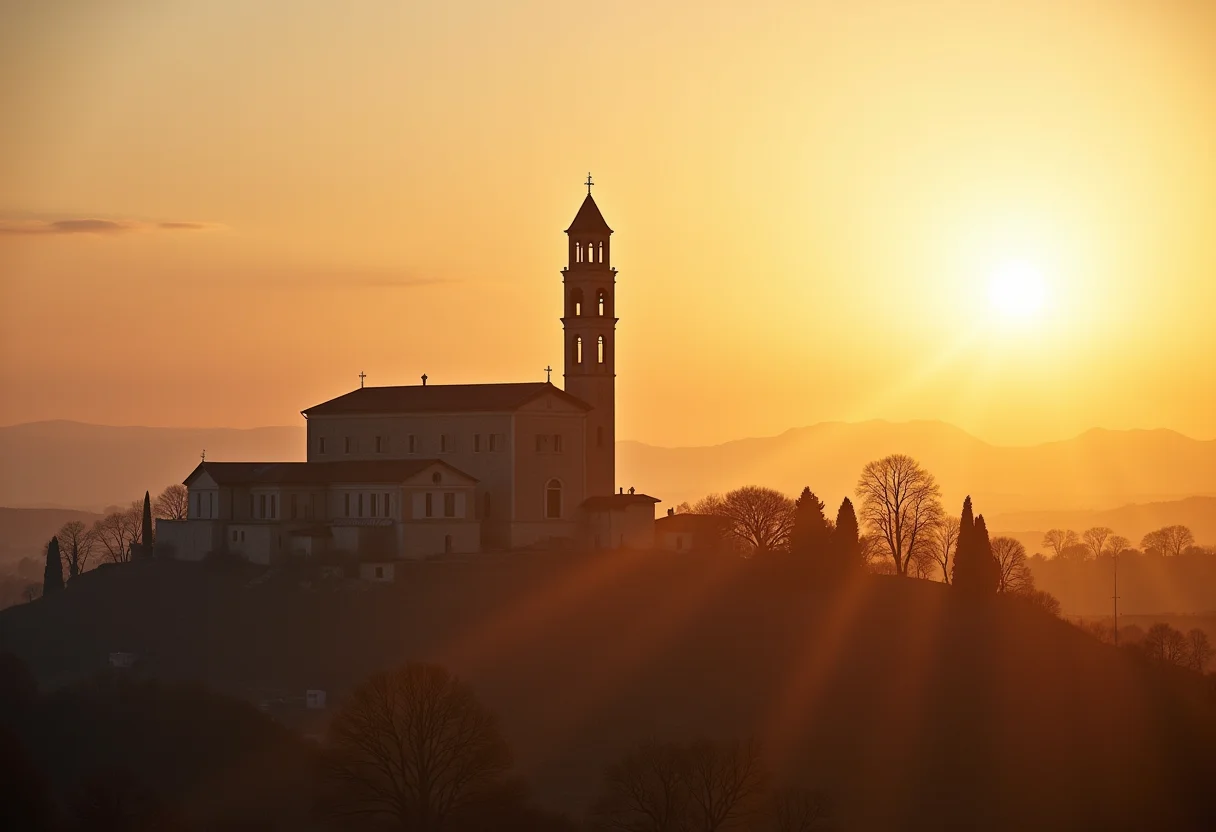 Basílica de São Francisco de Assis ao pôr do sol, Itália